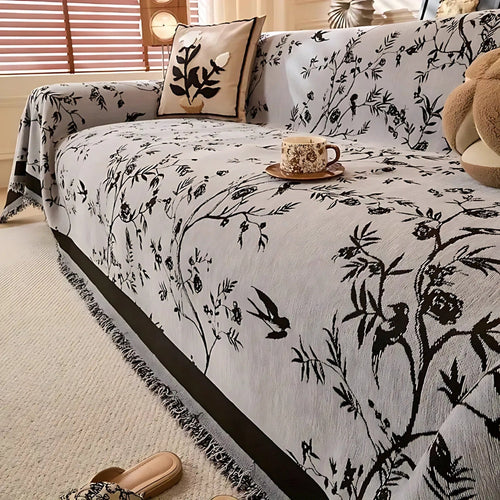 Chenille Sofa Cover - Floral Jacquard Couch Throw - Pet Friendly & Anti-Slip