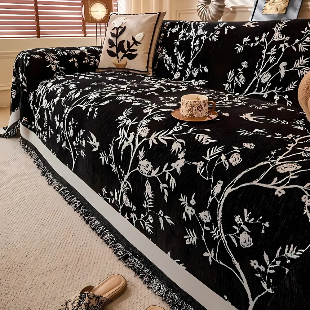 Chenille Sofa Cover - Floral Jacquard Couch Throw - Pet Friendly & Anti-Slip