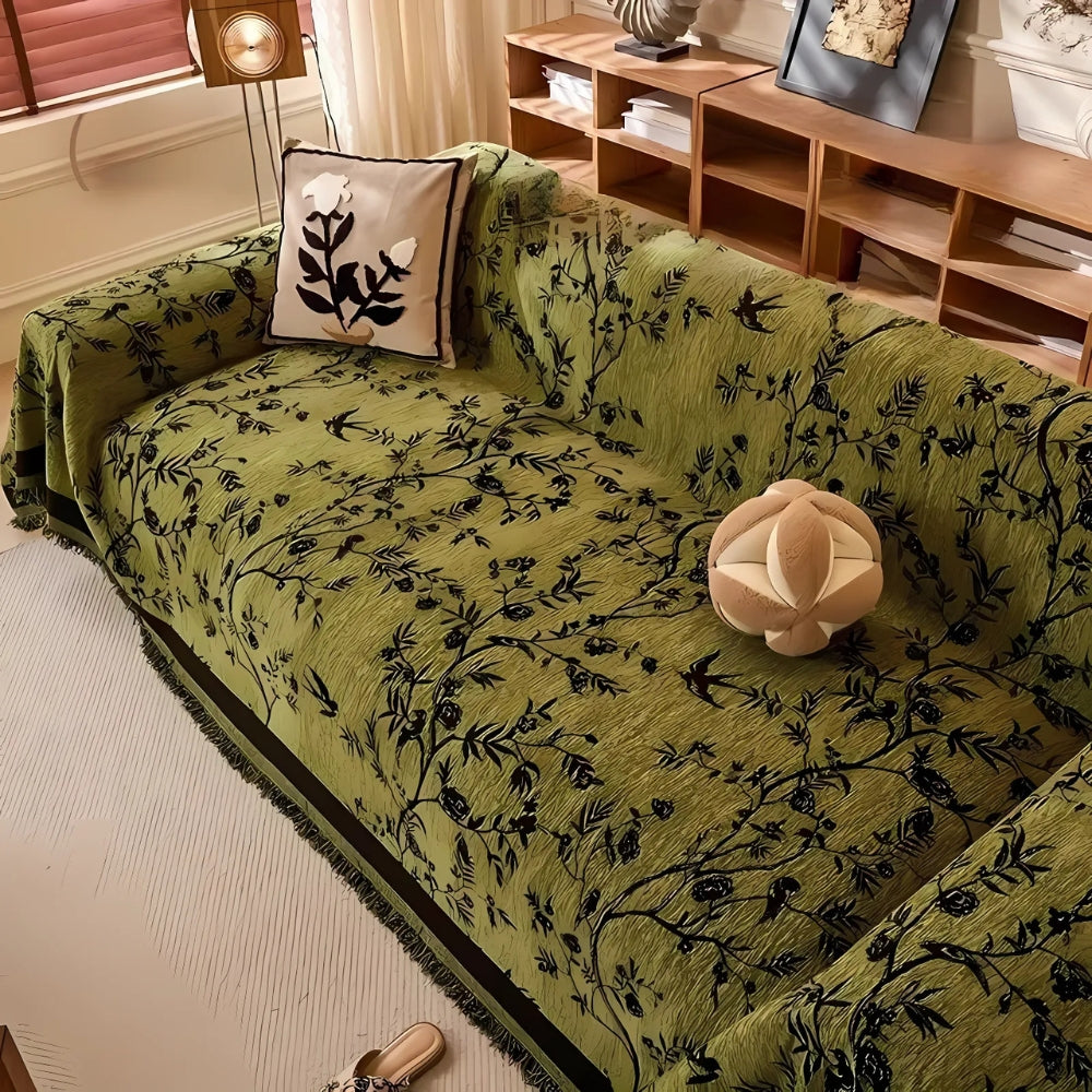 Chenille Sofa Cover - Floral Jacquard Couch Throw - Pet Friendly & Anti-Slip