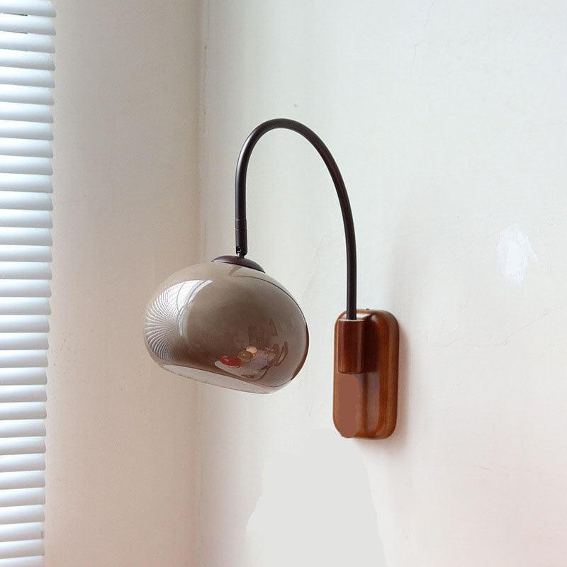 European Solid Wood Glass Globe Wall Sconce Lamp 1-Light