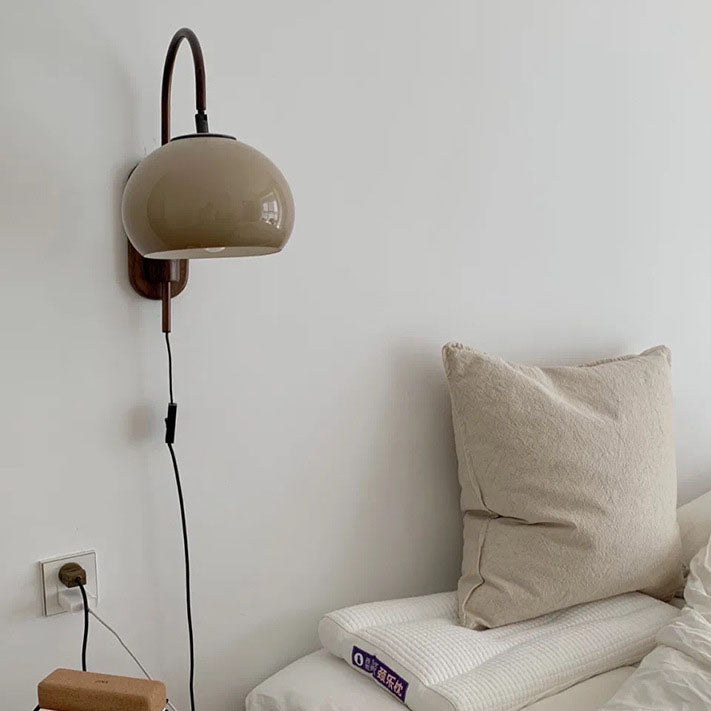 European Solid Wood Glass Globe Wall Sconce Lamp 1-Light
