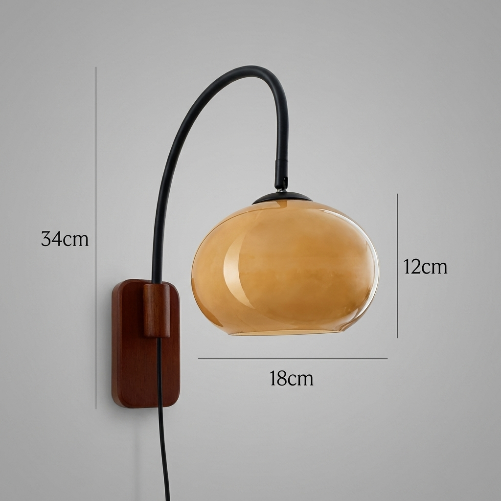 European Solid Wood Glass Globe Wall Sconce Lamp 1-Light