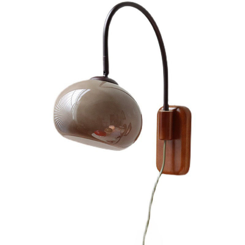 European Solid Wood Glass Globe Wall Sconce Lamp 1-Light