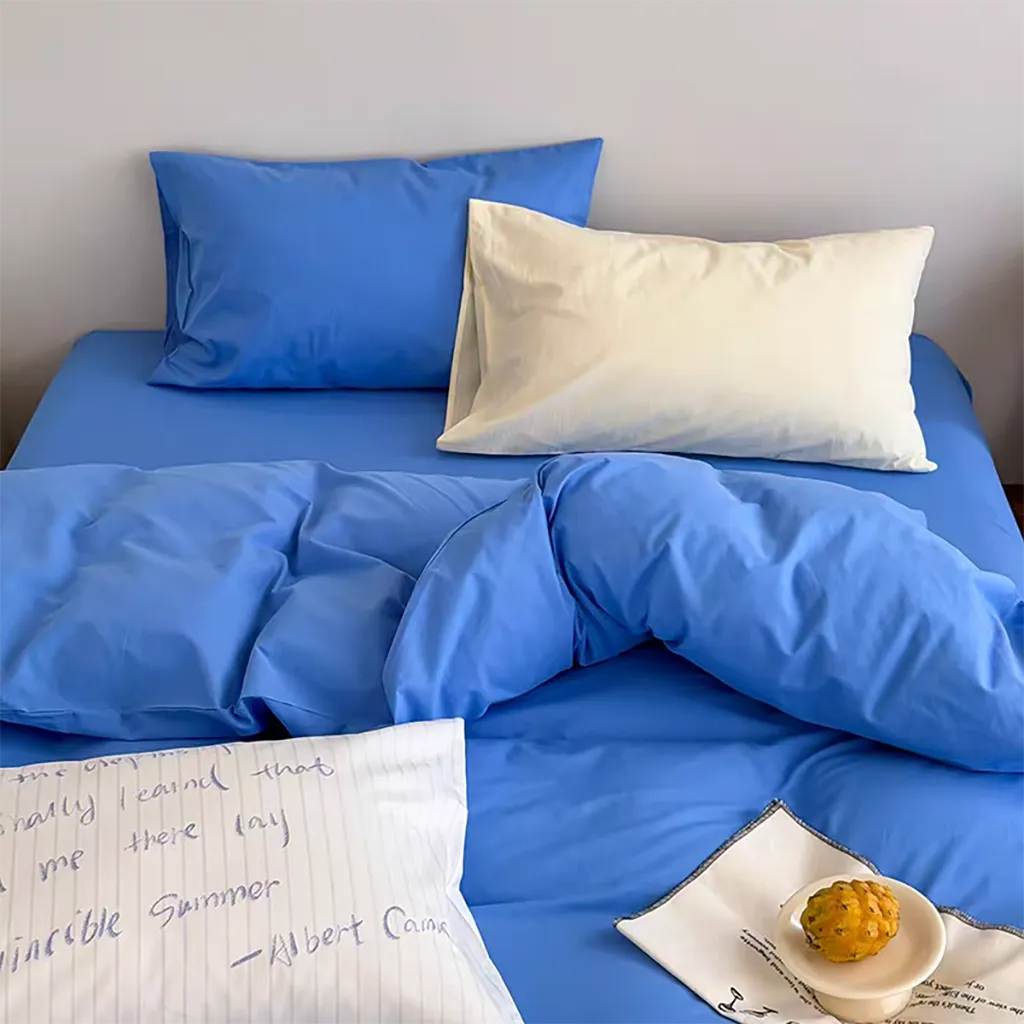 French Blue Duvet Cover Elegant Cotton Bedding Bedroom Decor
