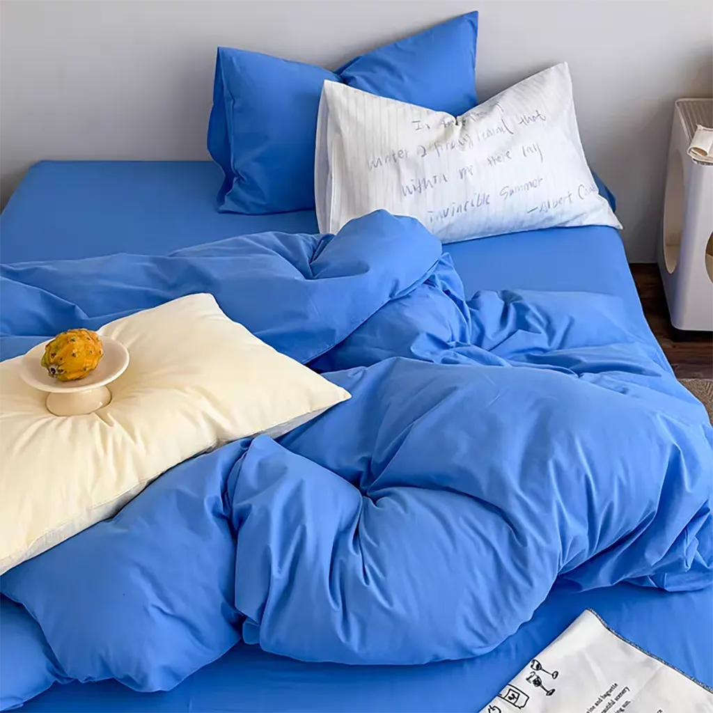 French Blue Duvet Cover Elegant Cotton Bedding Bedroom Decor