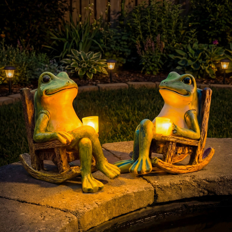 Solar Garden Frog Light Outdoor LED Resin Glowing Frog Statue Pathway Garden Decor