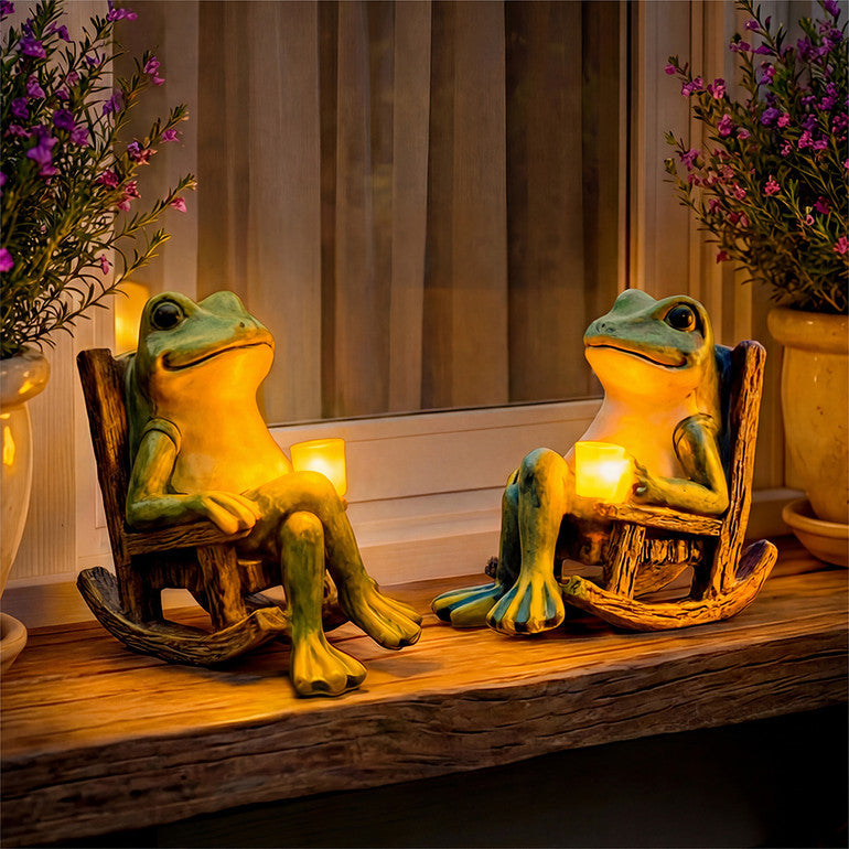 Solar Garden Frog Light Outdoor LED Resin Glowing Frog Statue Pathway Garden Decor