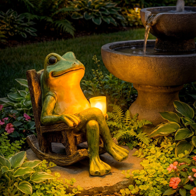 Solar Garden Frog Light Outdoor LED Resin Glowing Frog Statue Pathway Garden Decor