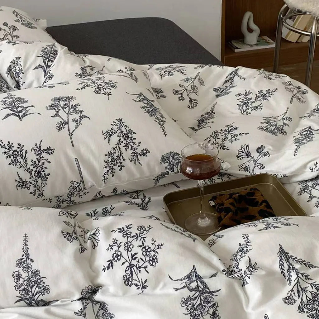 Herbarium Botanical Print Bedding Set Cotton Duvet Pillowcase
