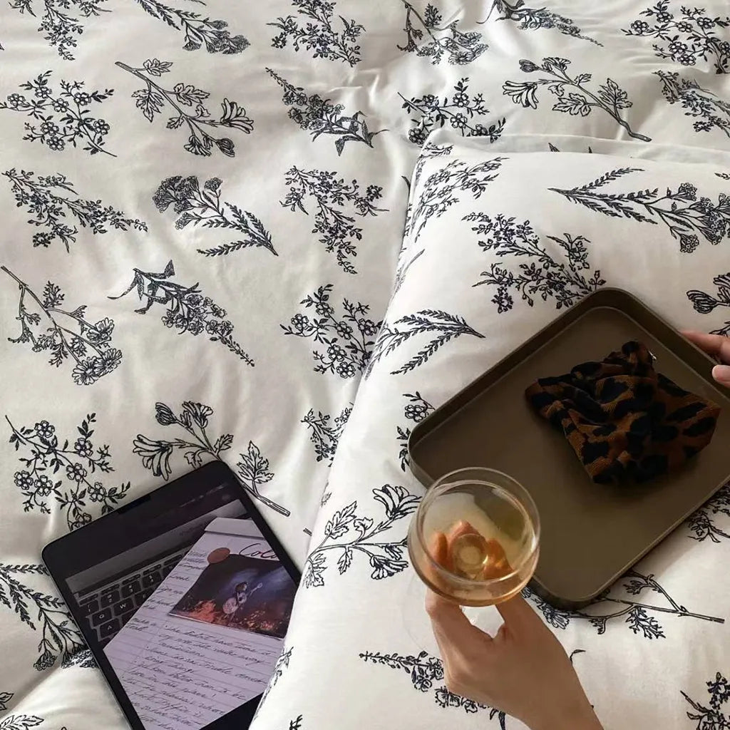 Herbarium Botanical Print Bedding Set Cotton Duvet Pillowcase