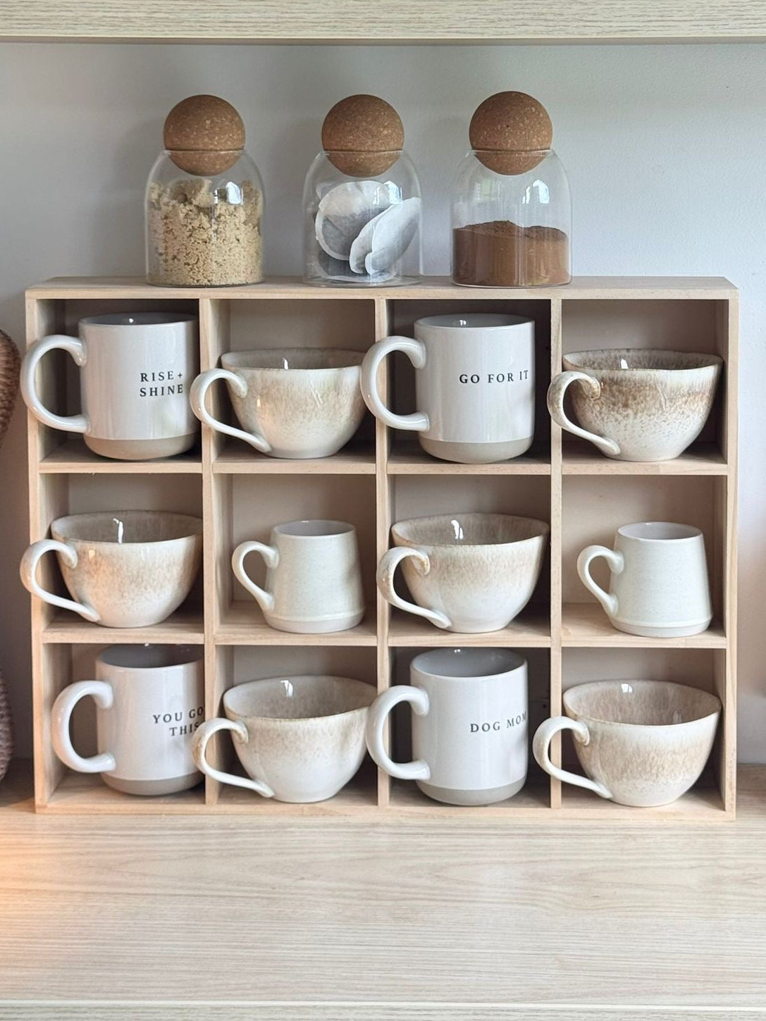 Wooden Mug Display Shelf Unit Kitchen Storage Organiser