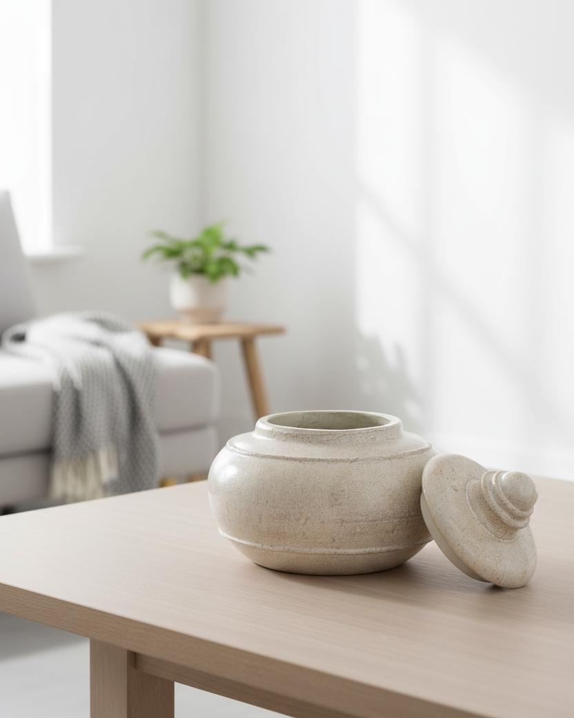 Tarn Neutral Glazed Lidded Pot Decorative Planter