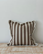Chloe Brown Square Stripe Scalloped Cushion Cover Sofa Decor