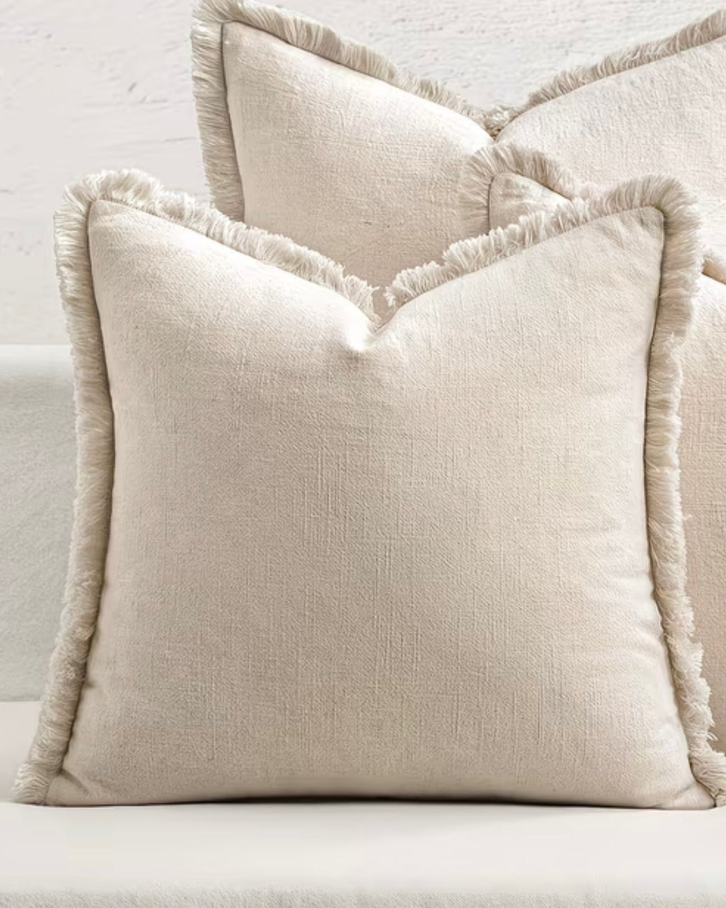 Frayed Edge Neutral Cushion Cover Boho Sofa Decor