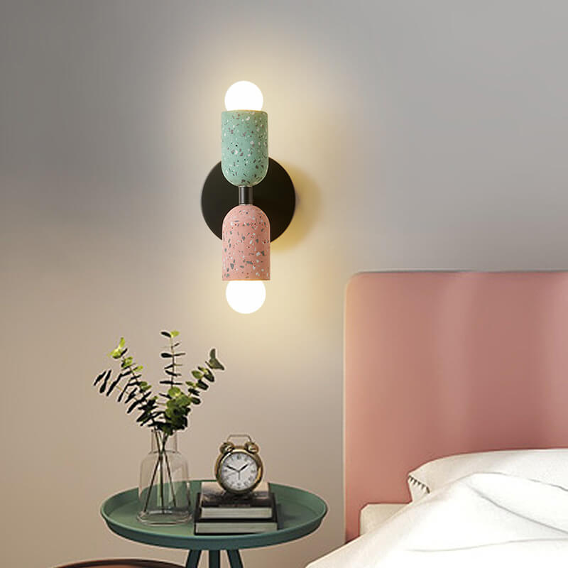 Japanese Wabi-Sabi Cement Cylinder Wall Sconce Lamp 2-Light