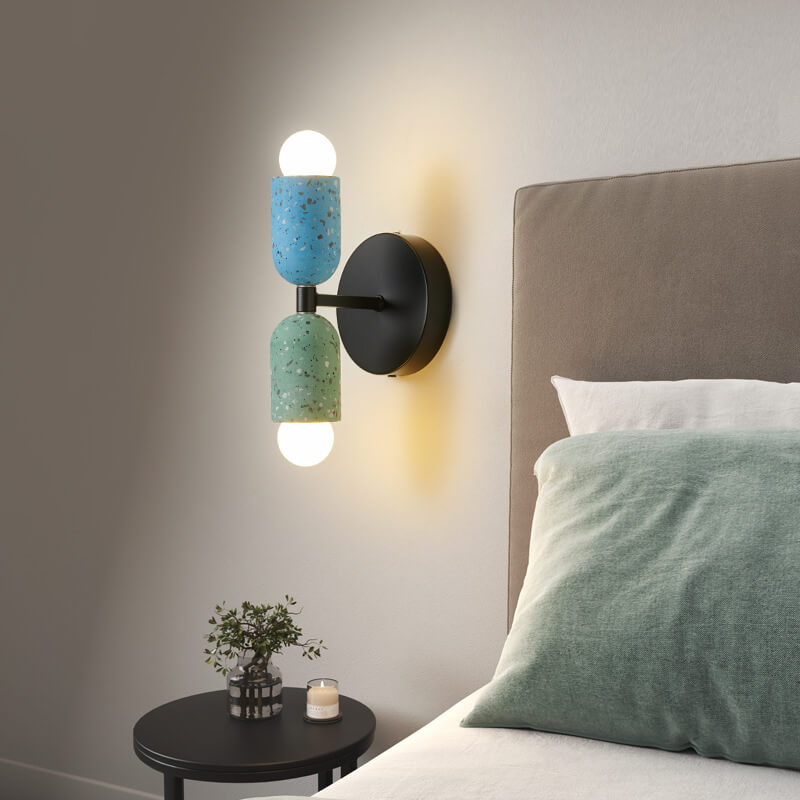 Japanese Wabi-Sabi Cement Cylinder Wall Sconce Lamp 2-Light