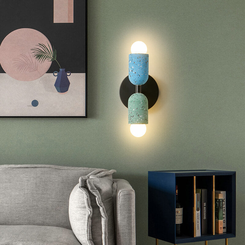 Japanese Wabi-Sabi Cement Cylinder Wall Sconce Lamp 2-Light