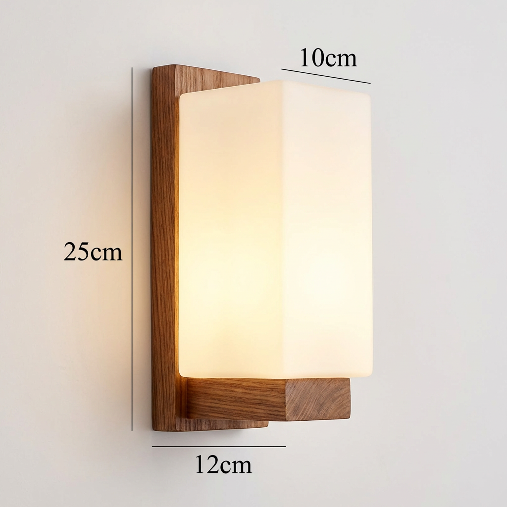 Japanese Wood Glass Rectangle 1-Light LED Wall Sconce Lamp