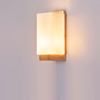 Japanese Wood Glass Rectangle 1-Light LED Wall Sconce Lamp