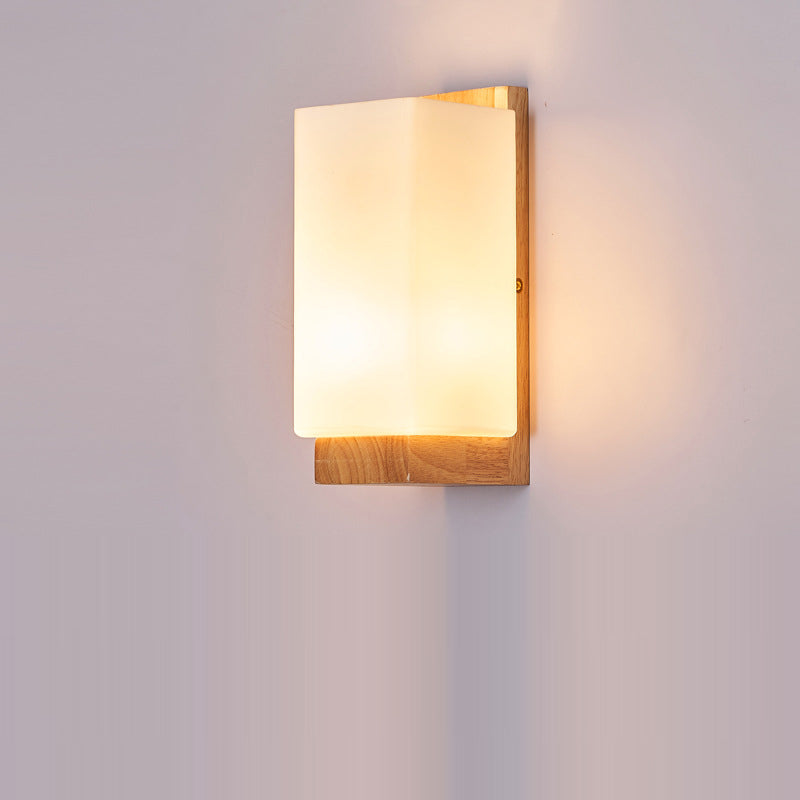 Japanese Wood Glass Rectangle 1-Light LED Wall Sconce Lamp