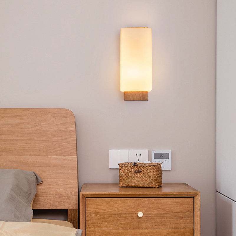 Japanese Wood Glass Rectangle 1-Light LED Wall Sconce Lamp