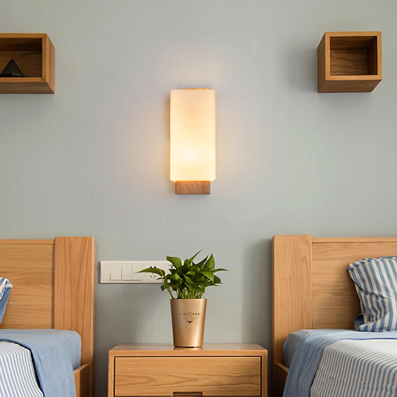 Japanese Wood Glass Rectangle 1-Light LED Wall Sconce Lamp