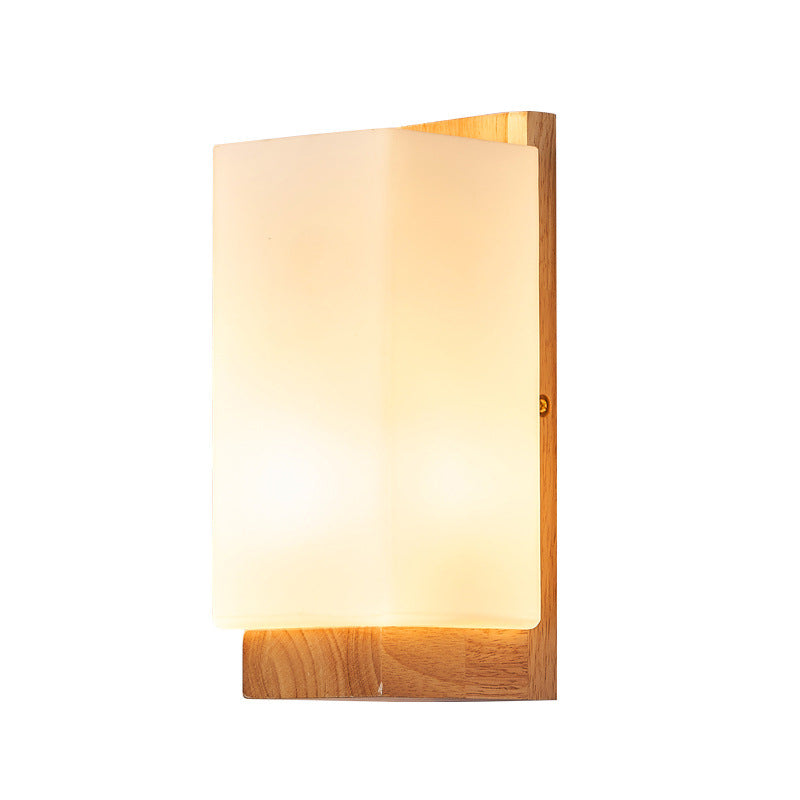 Japanese Wood Glass Rectangle 1-Light LED Wall Sconce Lamp