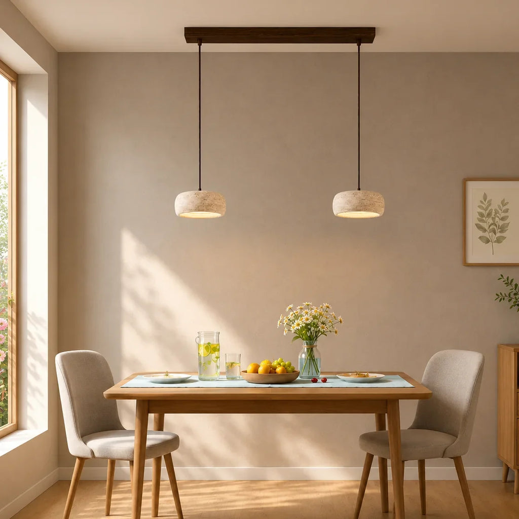 Kairi Natural Travertine Stone Vintage Cream Pendant Light