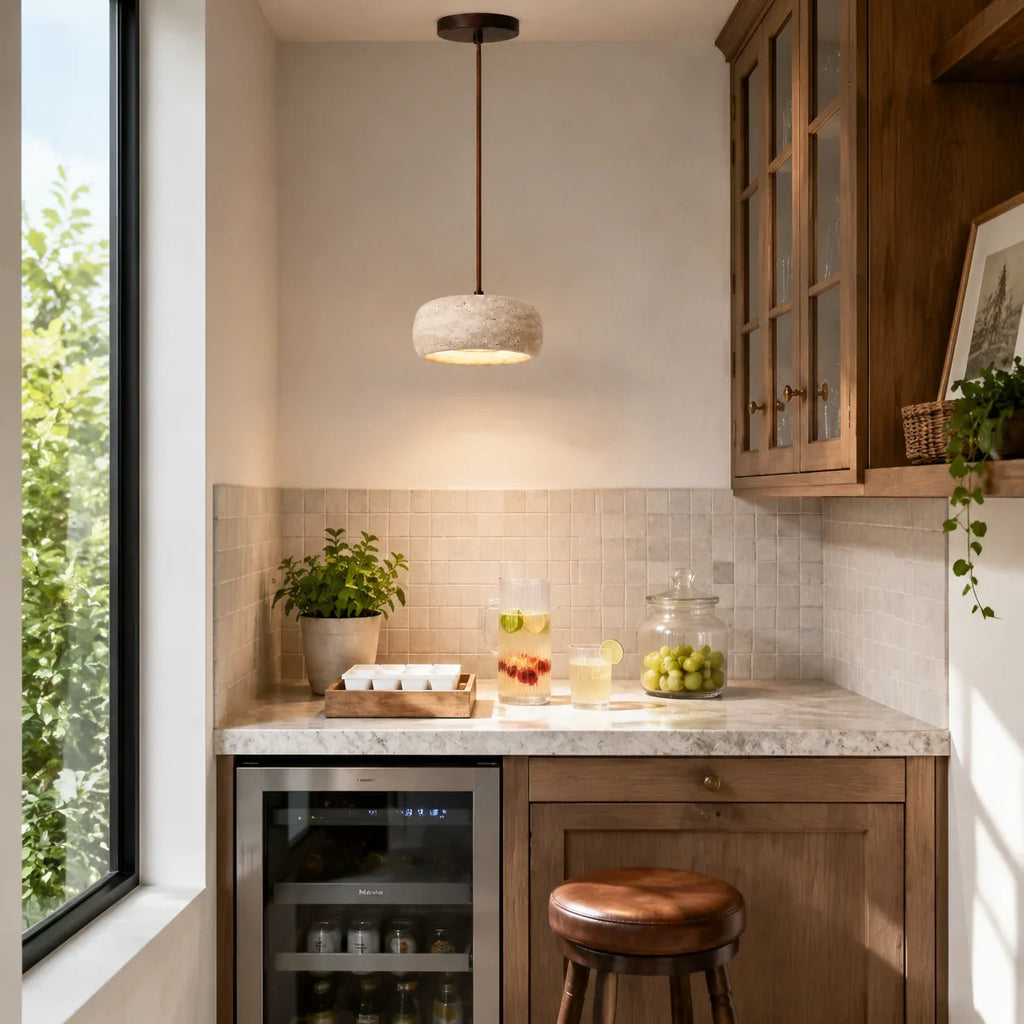 Kairi Natural Travertine Stone Vintage Cream Pendant Light