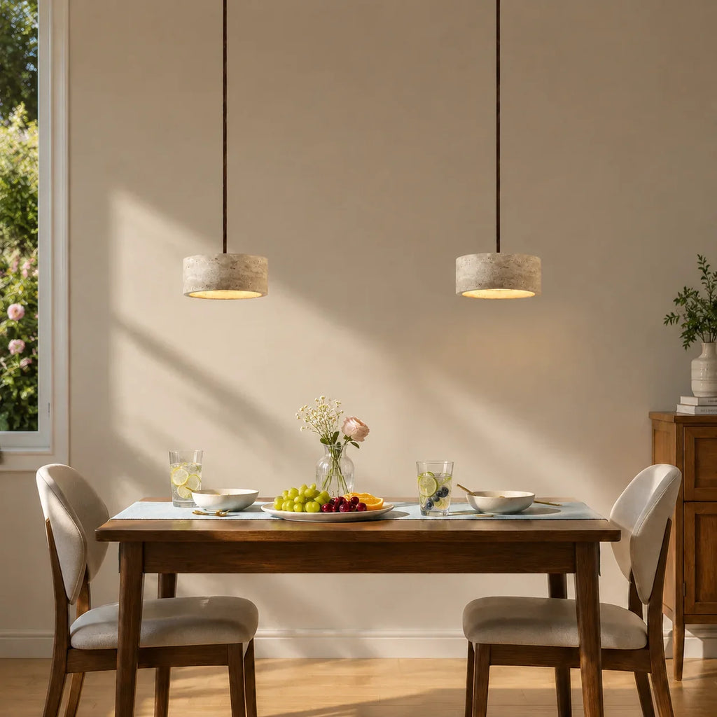 Kairi Natural Travertine Stone Vintage Cream Pendant Light