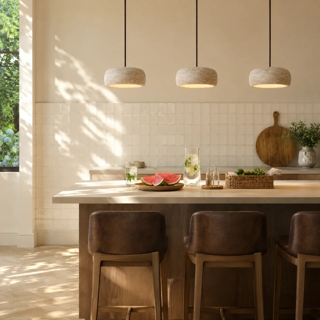 Kairi Natural Travertine Stone Vintage Cream Pendant Light