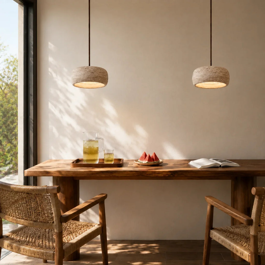 Kairi Natural Travertine Stone Vintage Cream Pendant Light