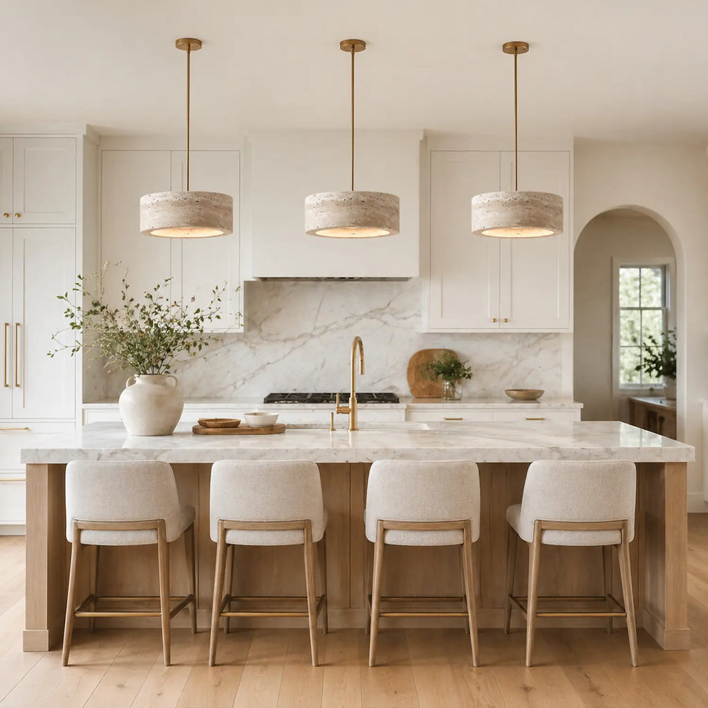 Kairi Natural Travertine Stone Vintage Cream Pendant Light