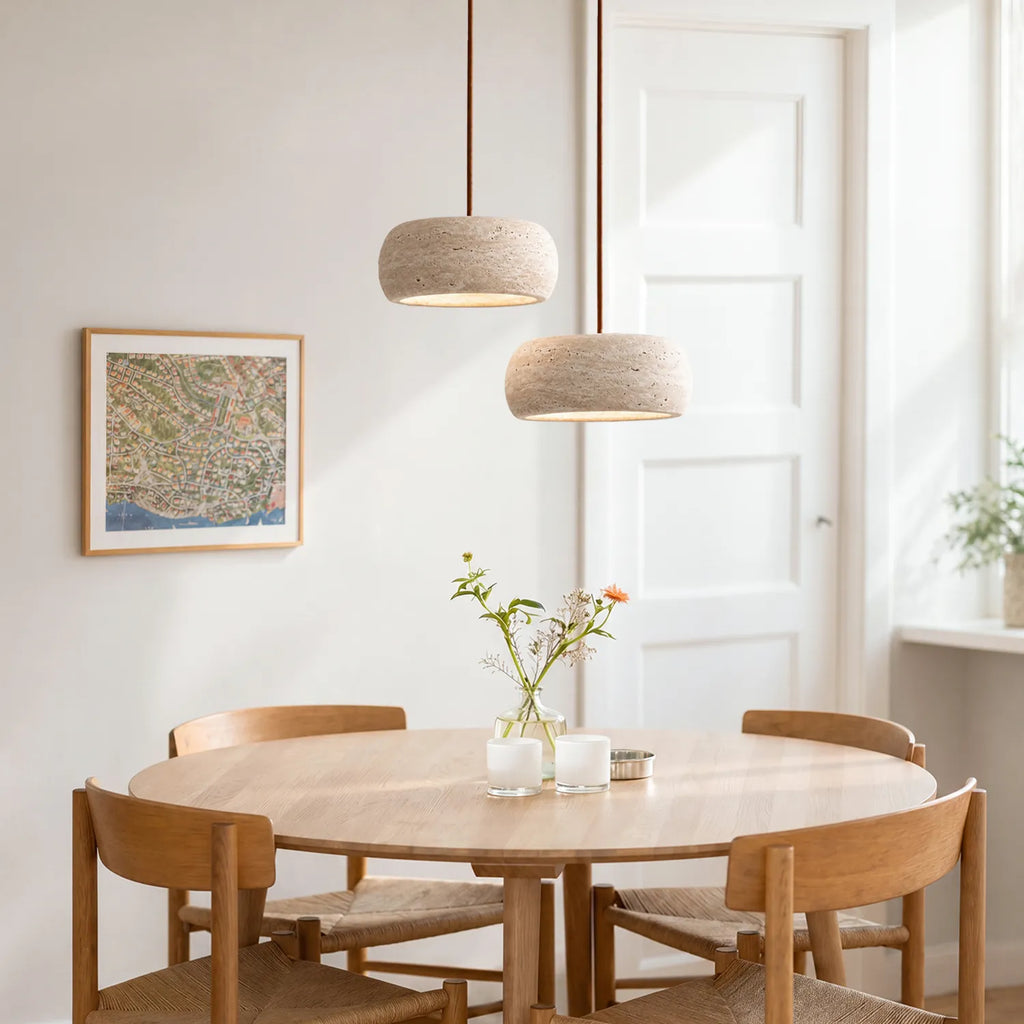 Kairi Natural Travertine Stone Vintage Cream Pendant Light