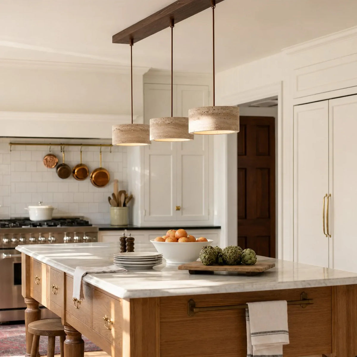 Kairi Natural Travertine Stone Vintage Cream Pendant Light