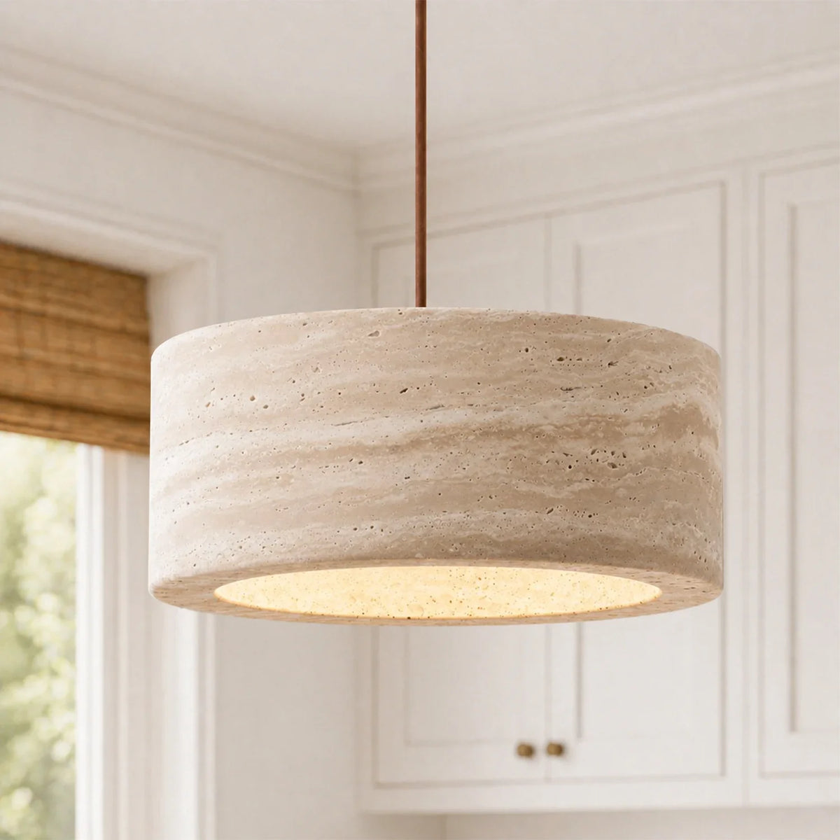 Kairi Natural Travertine Stone Vintage Cream Pendant Light