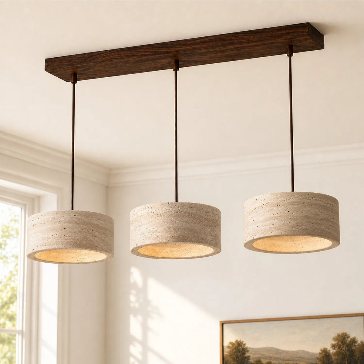 Kairi Natural Travertine Stone Vintage Cream Pendant Light