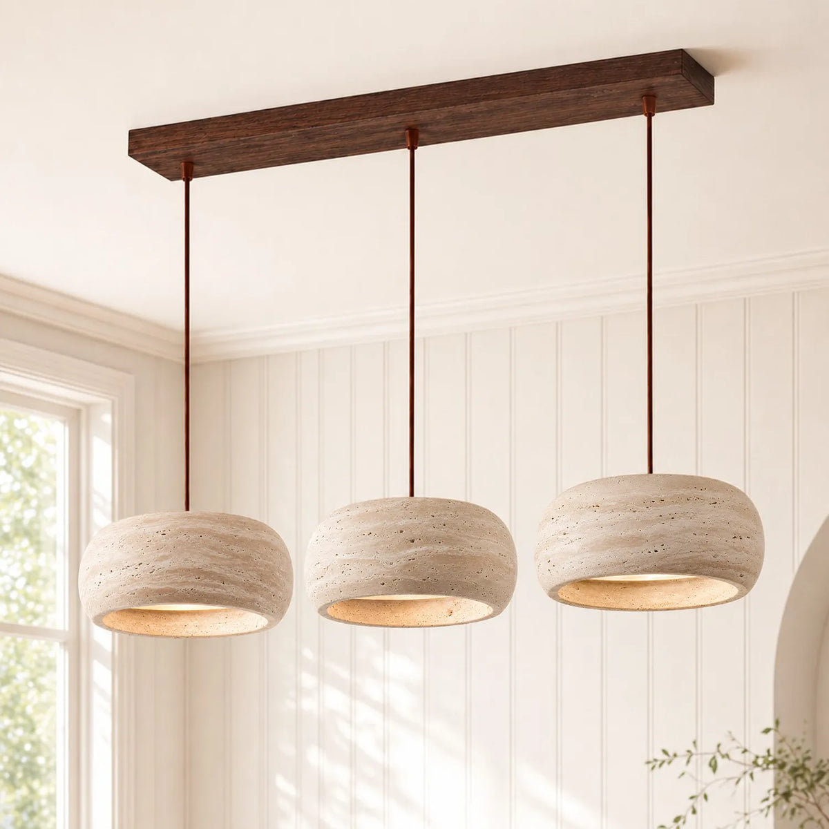 Kairi Natural Travertine Stone Vintage Cream Pendant Light