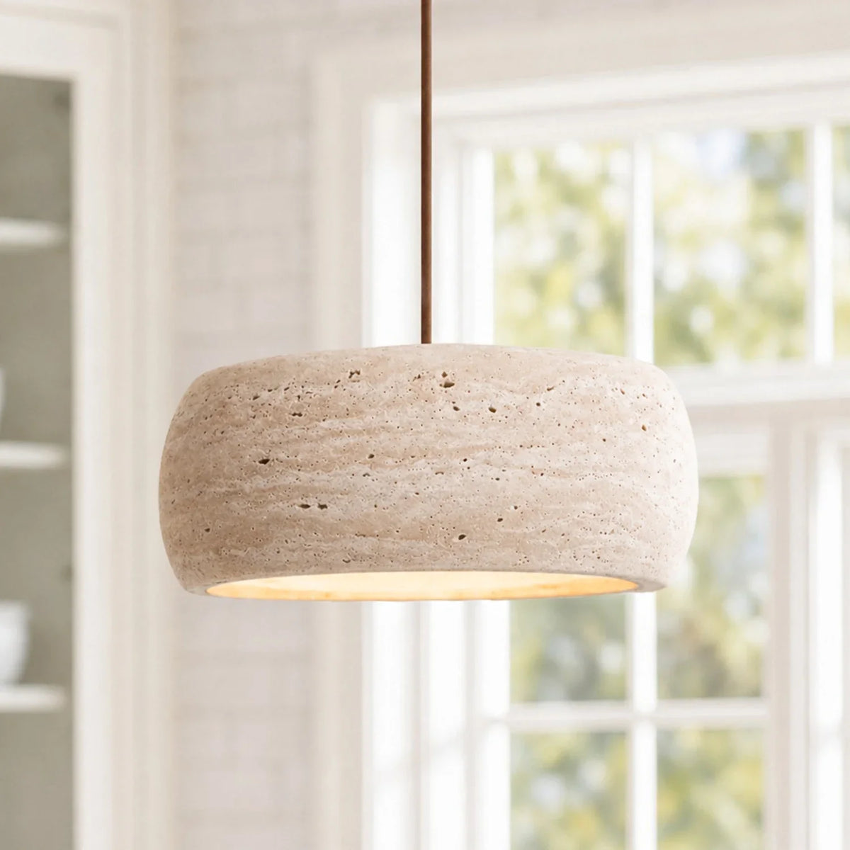 Kairi Natural Travertine Stone Vintage Cream Pendant Light