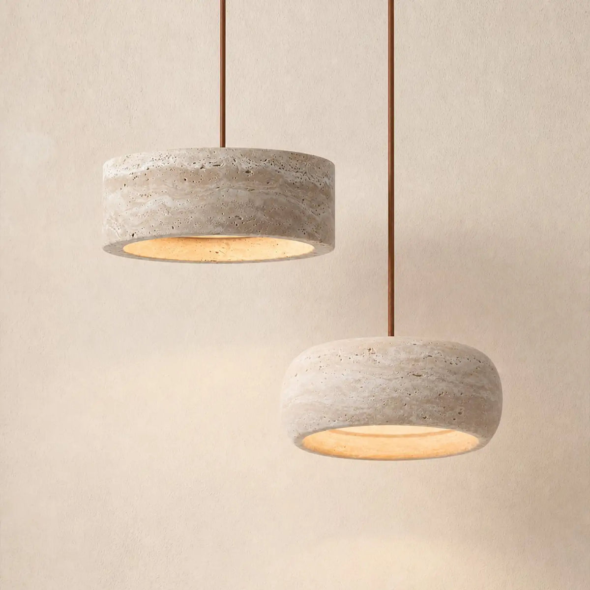 Kairi Natural Travertine Stone Vintage Cream Pendant Light