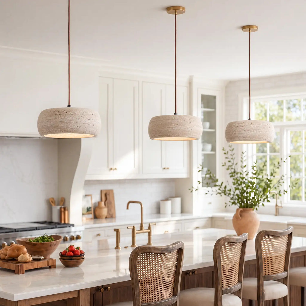 Kairi Natural Travertine Stone Vintage Cream Pendant Light