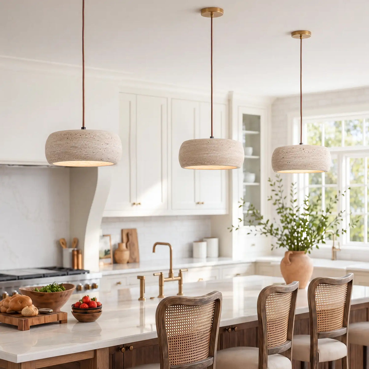 Kairi Natural Travertine Stone Vintage Cream Pendant Light