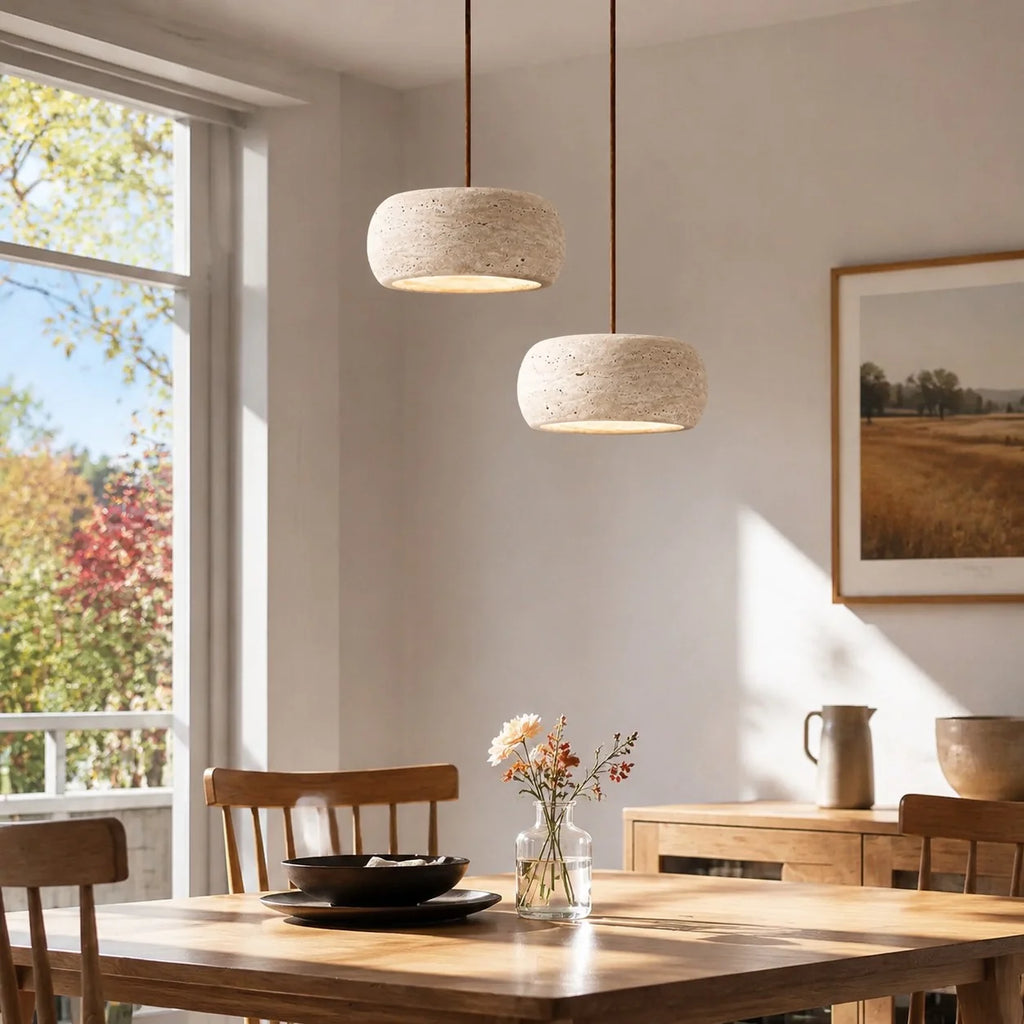 Kairi Natural Travertine Stone Vintage Cream Pendant Light