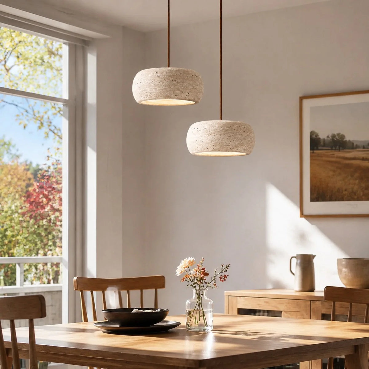 Kairi Natural Travertine Stone Vintage Cream Pendant Light