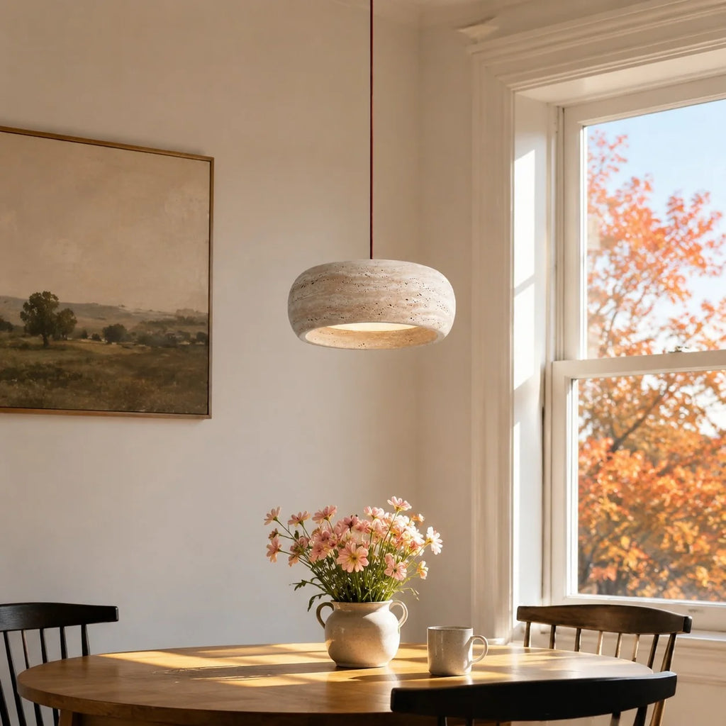 Kairi Natural Travertine Stone Vintage Cream Pendant Light