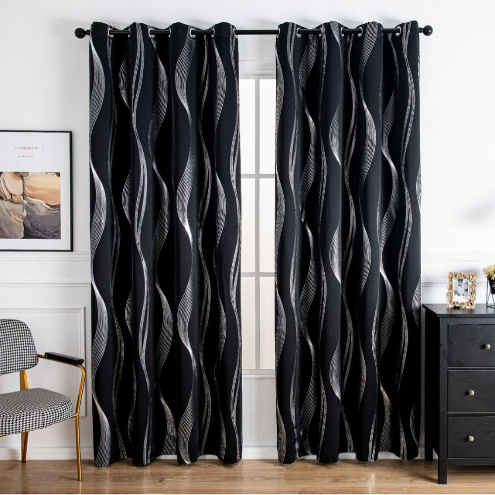 Minimalist Blackout Wave Pattern Curtain - 1 Panel