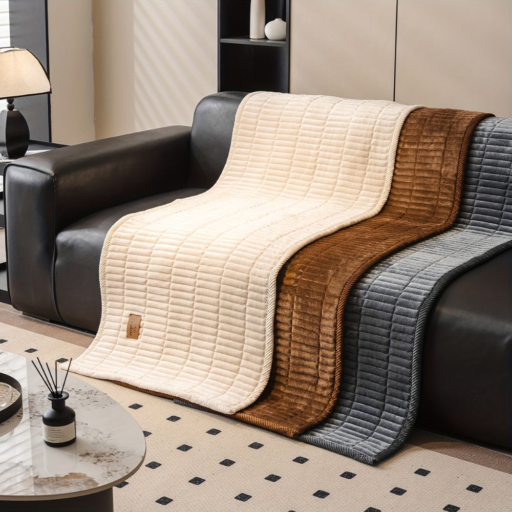 Minimalist Flannel Ribbed Sofa Cover