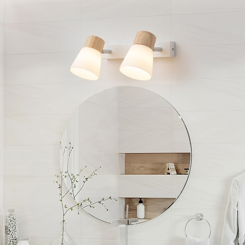 Modern Minimalist Wood Cone Wall Sconce Lamp 2-Light