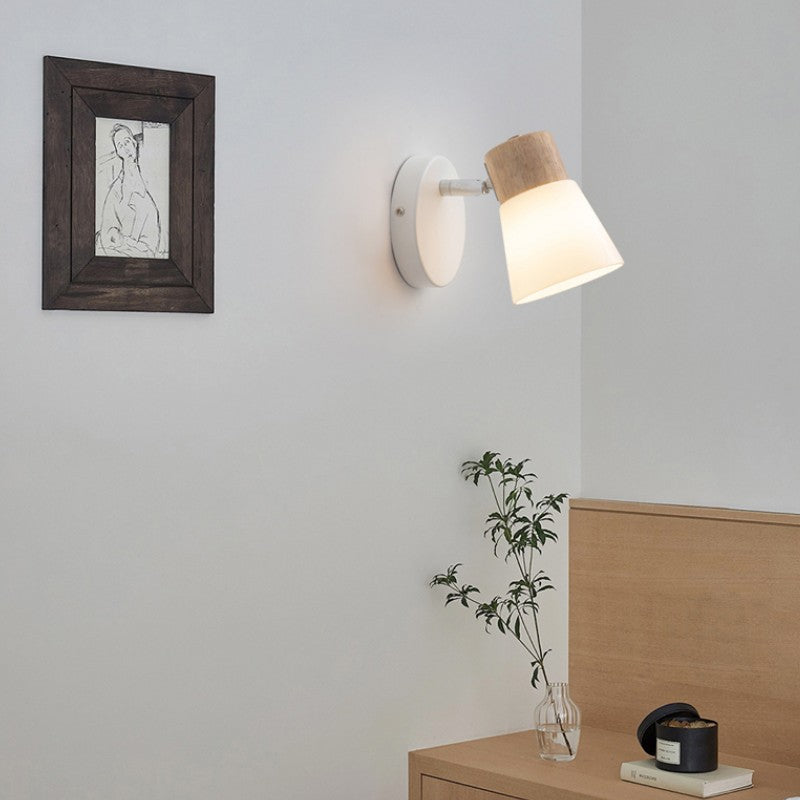 Modern Minimalist Wood Cone Wall Sconce Lamp 2-Light