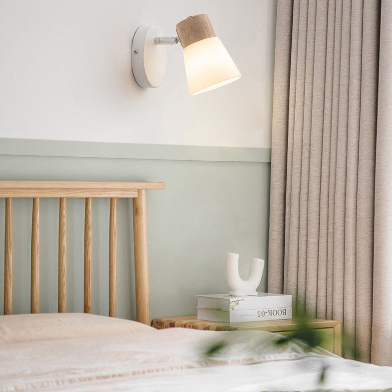 Modern Minimalist Wood Cone Wall Sconce Lamp 2-Light